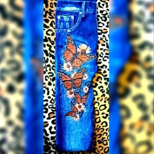 Blue Denim Rhinestone Stretch Leggings / Jeggings - OS